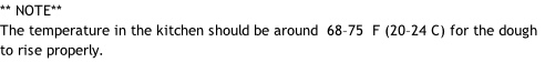 ** NOTE** 
The temperature in the kitchen should be around  68–75  F (20–24 C) for the dough to rise properly.
